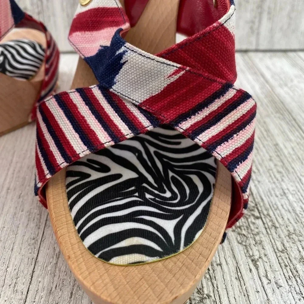 MISSONI OLONA Red Striped Wedge Heels N5443 Size 38 EU